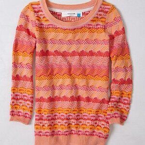 ANTHROPOLOGIE Scallop Stitch Pullover Sweater Pink Orange Stripes